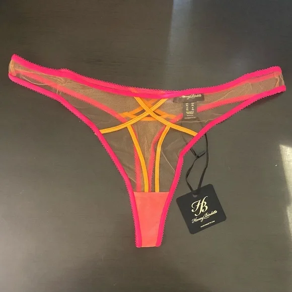 Honey Birdette Saskia Pink & Mango Thong Panty - Picture 3 of 5